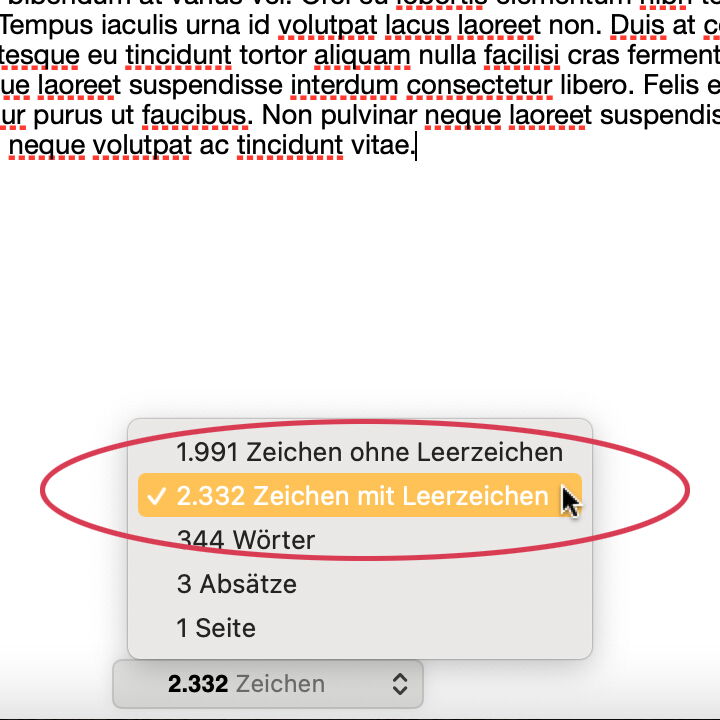 Zeichenzahl-Anzeige in Pages